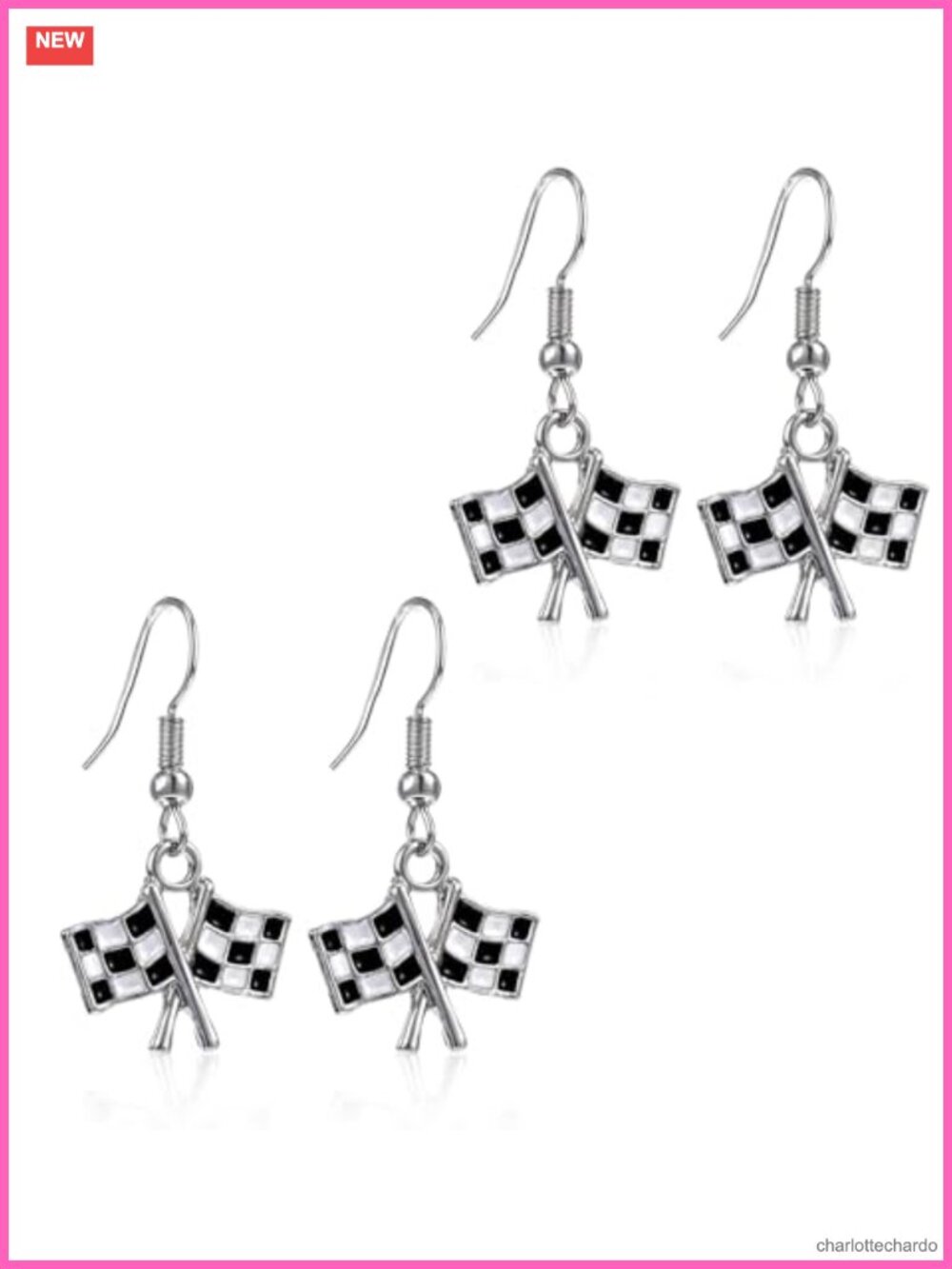Checkered Flag Earrings 2 Pairs Racing Dangle Titanium Alloy Gift